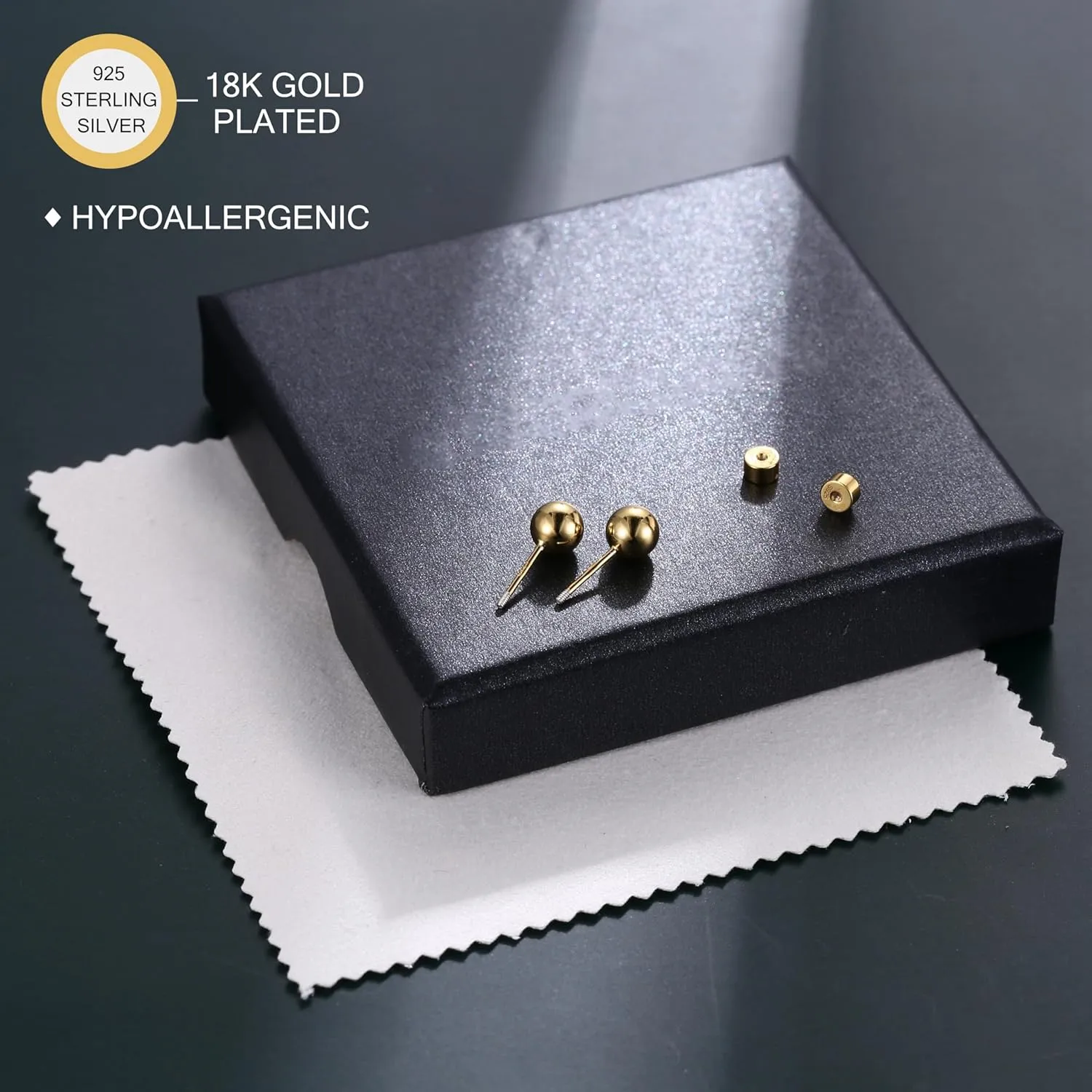 18K Gold Plated 925 Sterling Silver Gold Studs Earrings for Women Ball Stud Earrings Flat Back Studs Sizes 3-10mm Helix Earrings Tragus Earrings Screw Stud Cartilage Earrings Jewelry