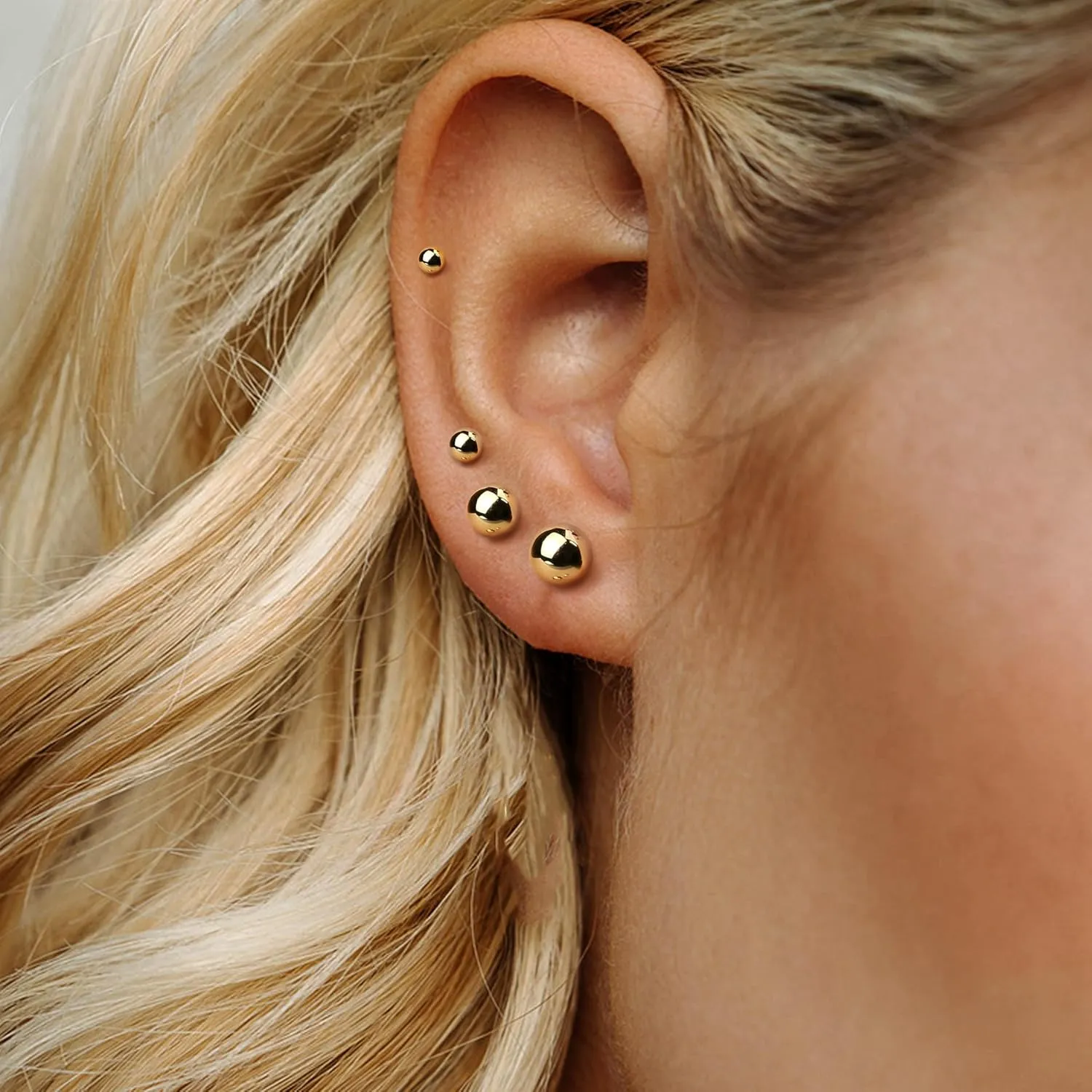 18K Gold Plated 925 Sterling Silver Gold Studs Earrings for Women Ball Stud Earrings Flat Back Studs Sizes 3-10mm Helix Earrings Tragus Earrings Screw Stud Cartilage Earrings Jewelry