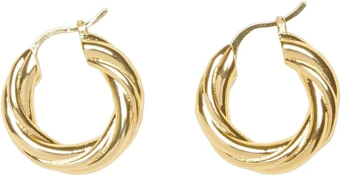 18K Gold Plated Brass Parisian Thick Twist Hoop Earrings, Gold Minimalist Hoops, Silver Posts