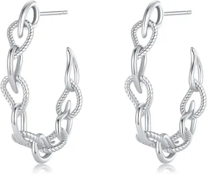 18K Gold Plated Chain Hoop Earrings for Women, Chain Link Earrings, Chunky Twisted Hoop Earrings, White, Gold