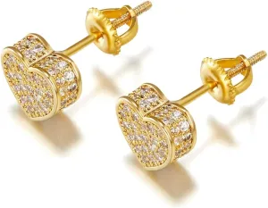 18k Gold Plated Heart Stud Earring For Women Earring Screw Back Iced Out Cubic Zirconia Micropave Fashion Jewelry SENTERIA