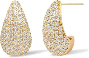 18K Gold Plated Hoop Earrings for Women, 925 Sterling Silver Post Teardrop Chunky Hoop Earrings Lightweight Open Hoops, Hypoallergenic Women Gold Dupes Earrings Fashion Jewelry