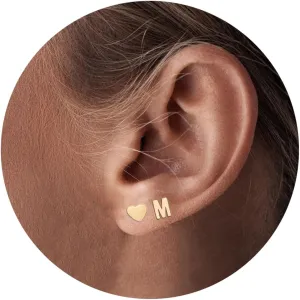 18K Gold Plated Initial Earrings Alphabet Letter Earrings Heart Stud Earrings for Women