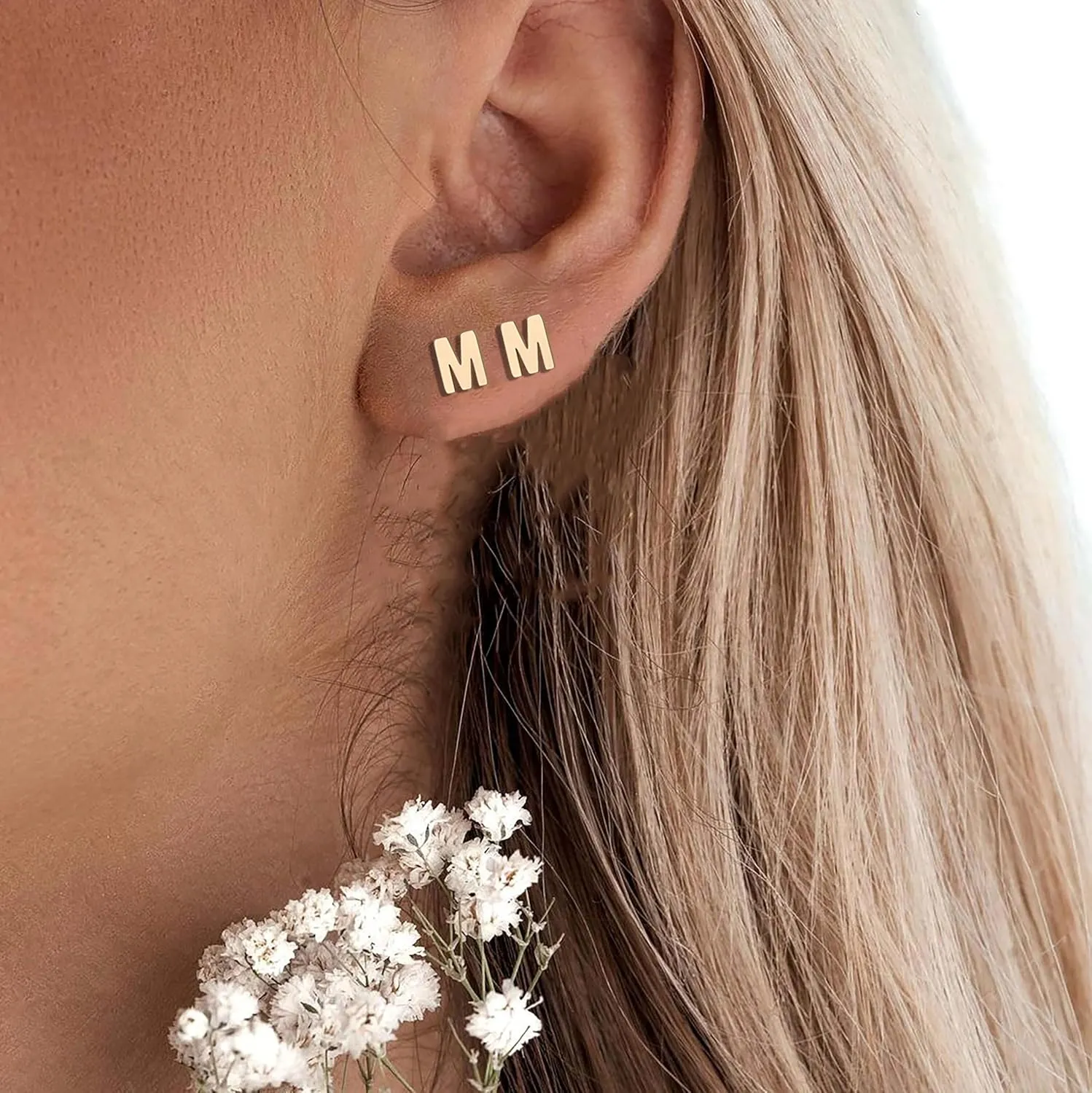18K Gold Plated Initial Earrings Alphabet Letter Earrings Heart Stud Earrings for Women