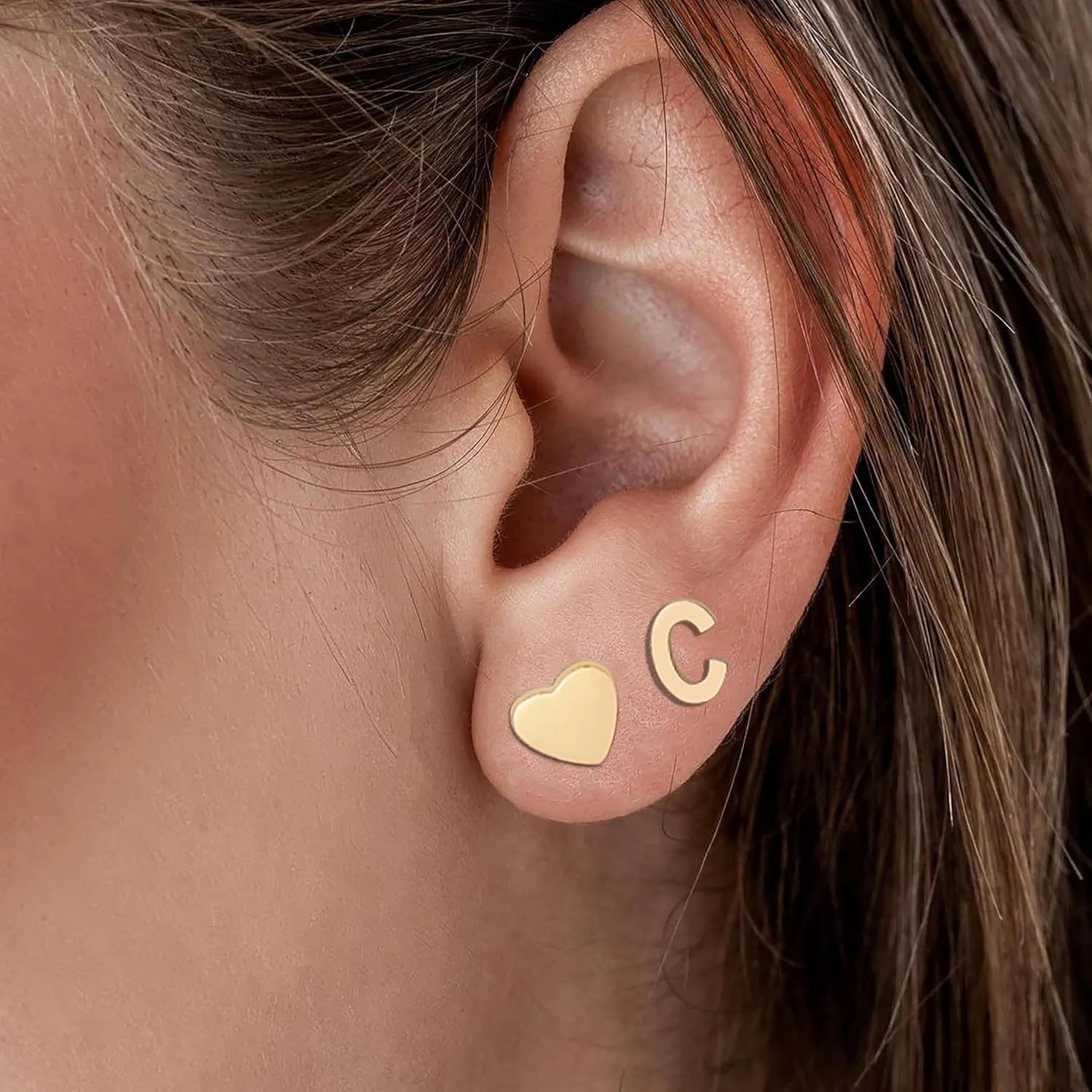 18K Gold Plated Initial Earrings Alphabet Letter Earrings Heart Stud Earrings for Women