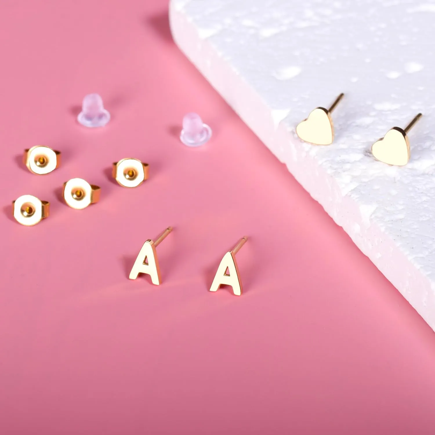 18K Gold Plated Initial Earrings Alphabet Letter Earrings Heart Stud Earrings for Women