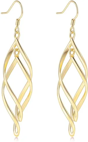 18K Gold Plated Linear Swirl Wire Earrings For Women dangling Boho Dangle Drop