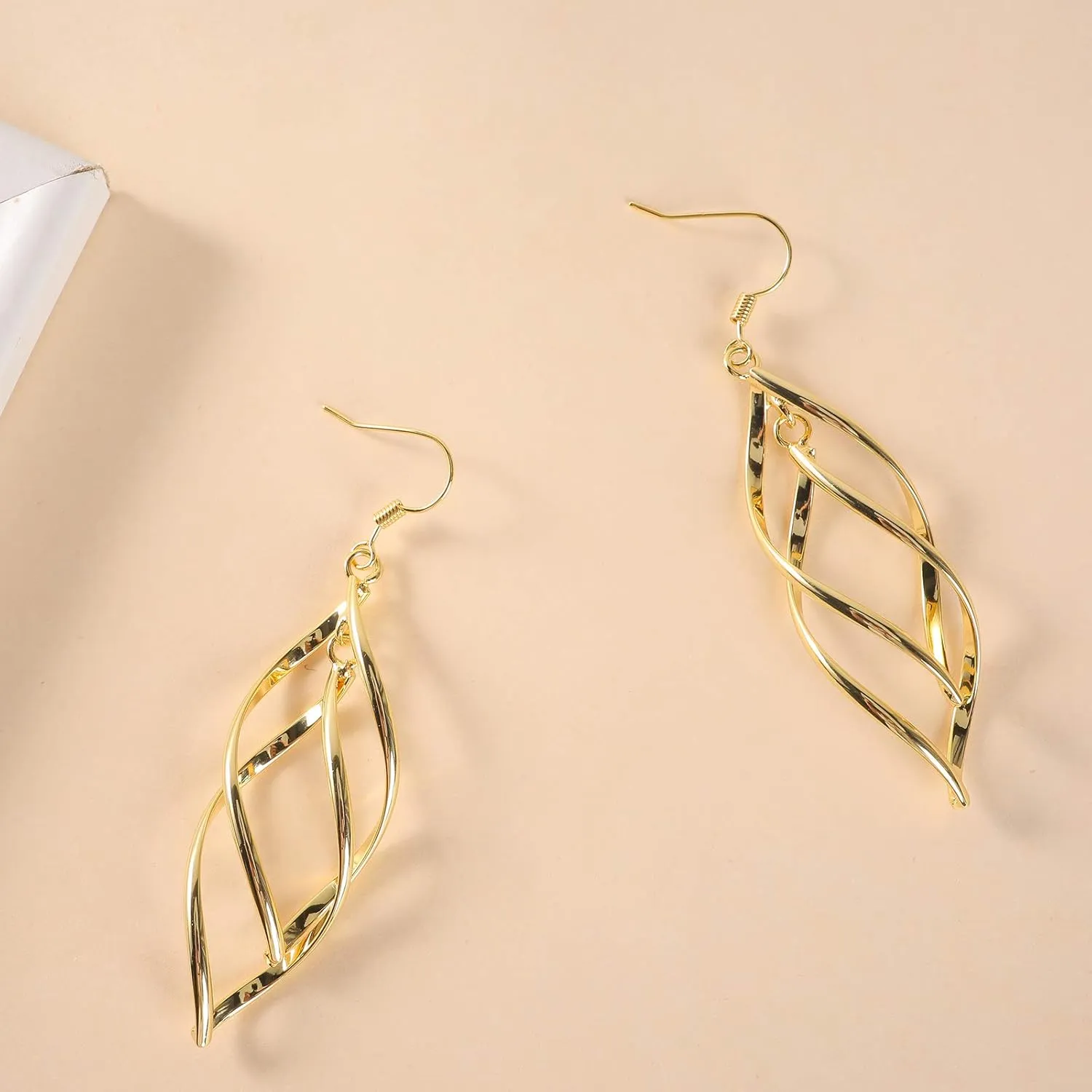 18K Gold Plated Linear Swirl Wire Earrings For Women dangling Boho Dangle Drop