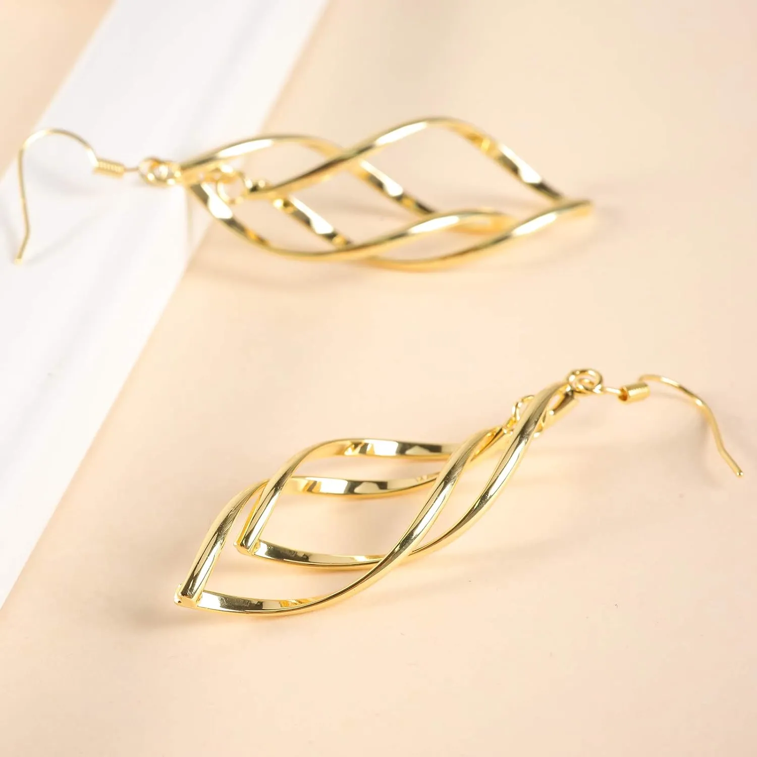 18K Gold Plated Linear Swirl Wire Earrings For Women dangling Boho Dangle Drop