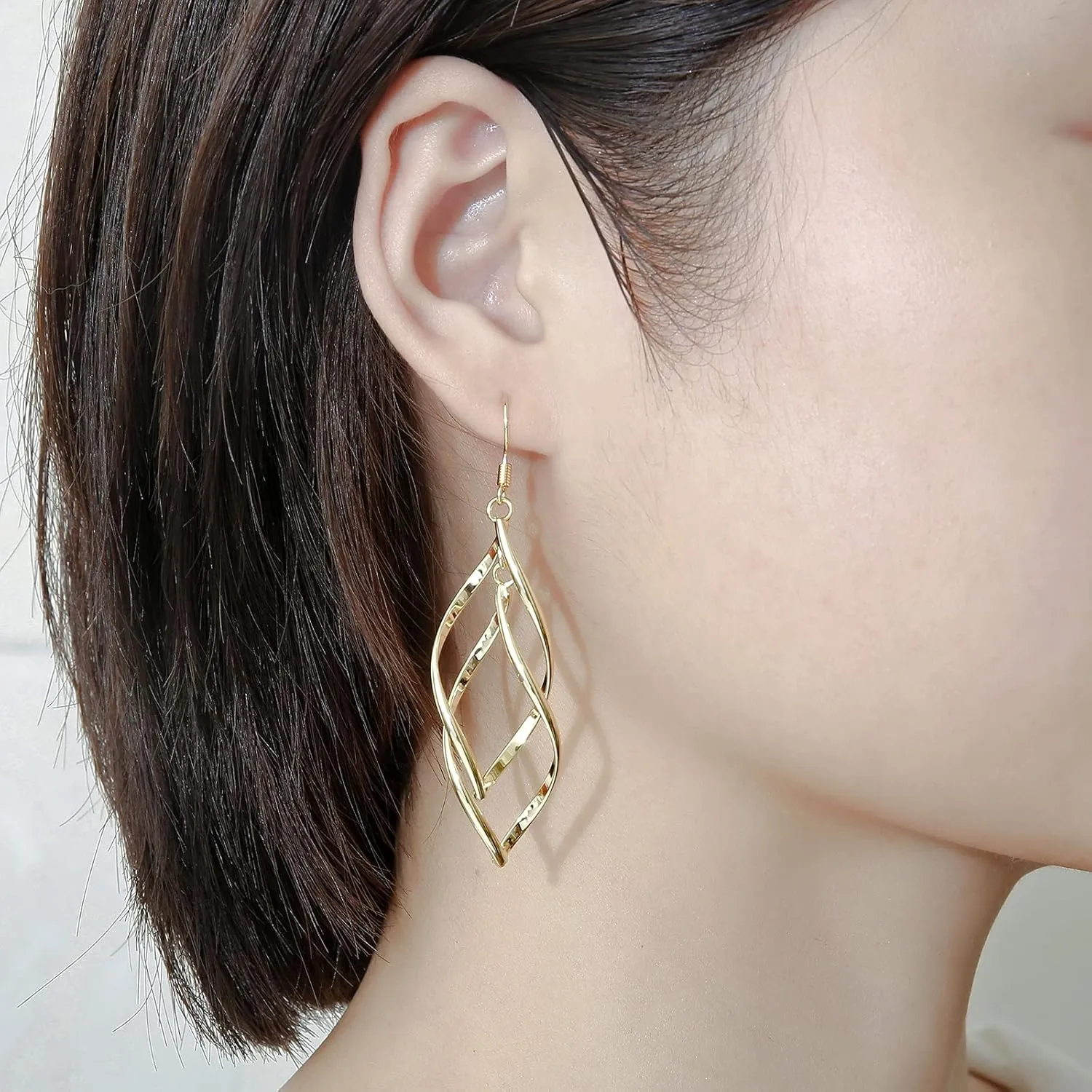 18K Gold Plated Linear Swirl Wire Earrings For Women dangling Boho Dangle Drop