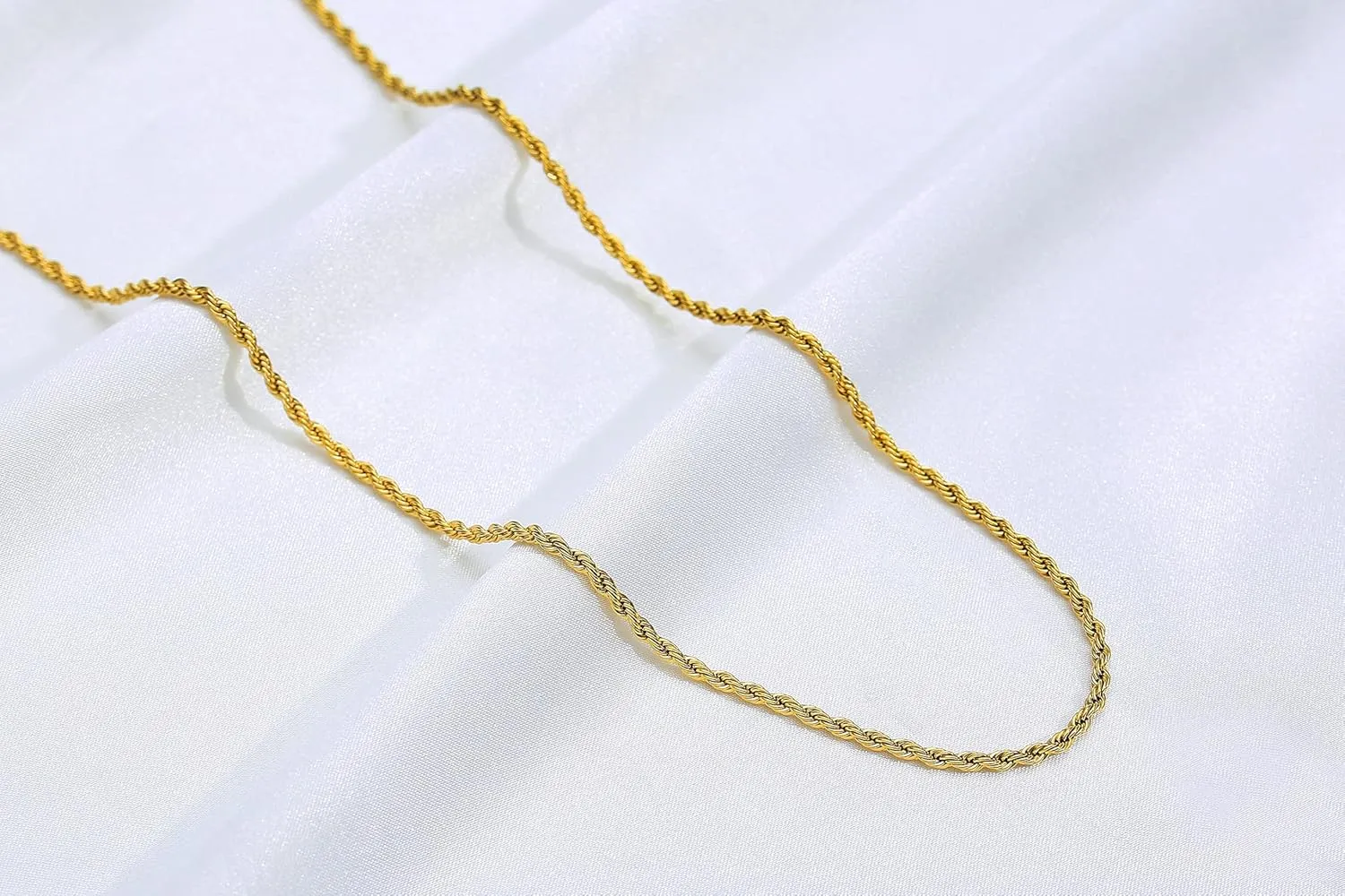 18K Gold Plated Rope Chain Stainless Steel Necklace for Men and Women, Wide 2.5mm 3mm 4mm 5mm