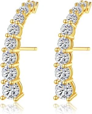 18K Gold Plated Suspender Earrings for Women, Cubic Zirconia Bar Cuff Earrings, Minimalist Gold Drop Earrings, Wrap Earlobe Studs Trendy