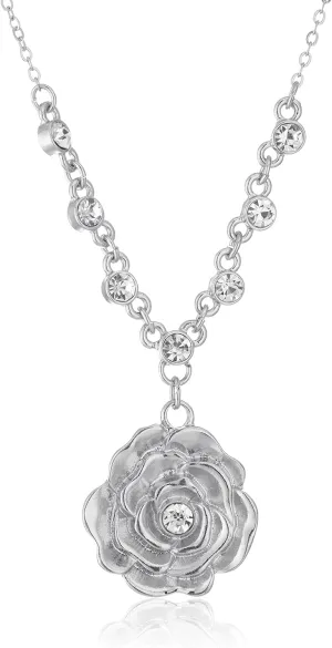 1928 Jewelry Crystal Accent Flower Pendant Adjustable Y-Shaped Necklace, 16"