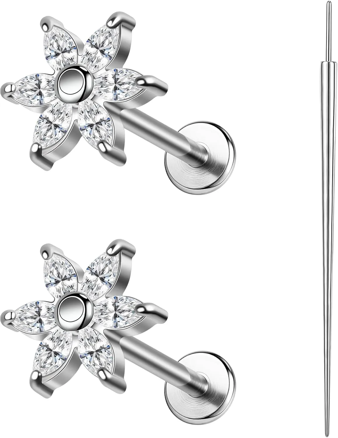 1Pair 16G Flat Back Earrings Stud Threadless Helix Tragus Conch Piercing Jewelry CZ Nose Stud for Women Push in 316L Surgical Steel Cartilage Earrings Lip Medusa Body Piercings Jewelry