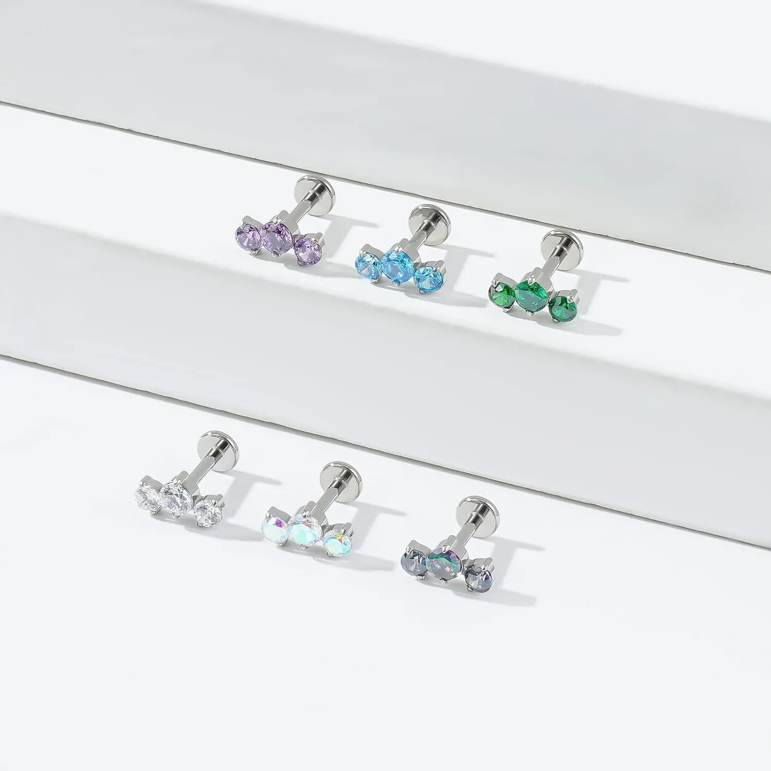 1pcs 16G G23 Titanium Threadless Labret Studs Push-in Colorful CZ Labret Cluster Tragus Helix Conch Lobe Rook Cartilage Push Back Sleeper Piercing Jewelry Earring Stud