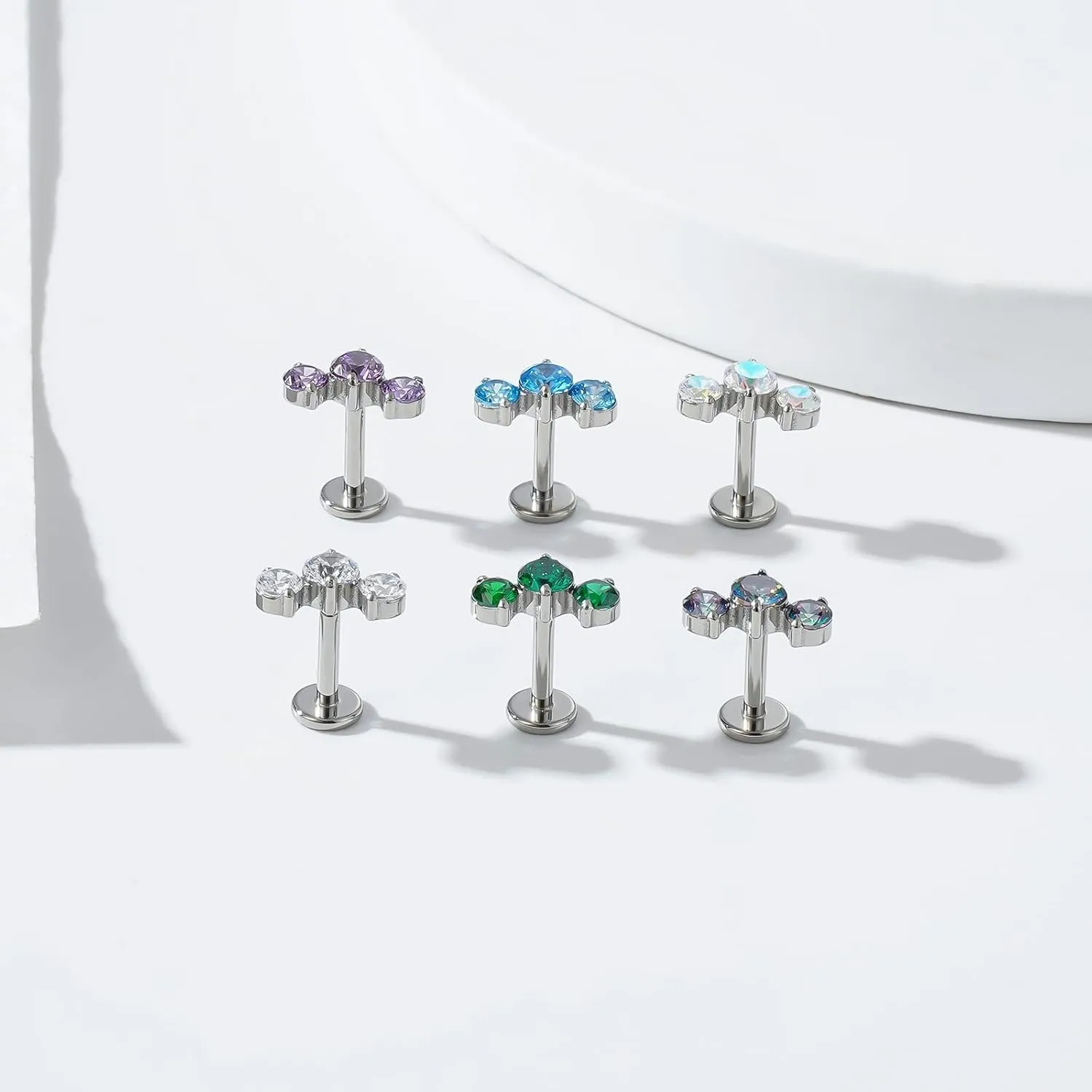 1pcs 16G G23 Titanium Threadless Labret Studs Push-in Colorful CZ Labret Cluster Tragus Helix Conch Lobe Rook Cartilage Push Back Sleeper Piercing Jewelry Earring Stud