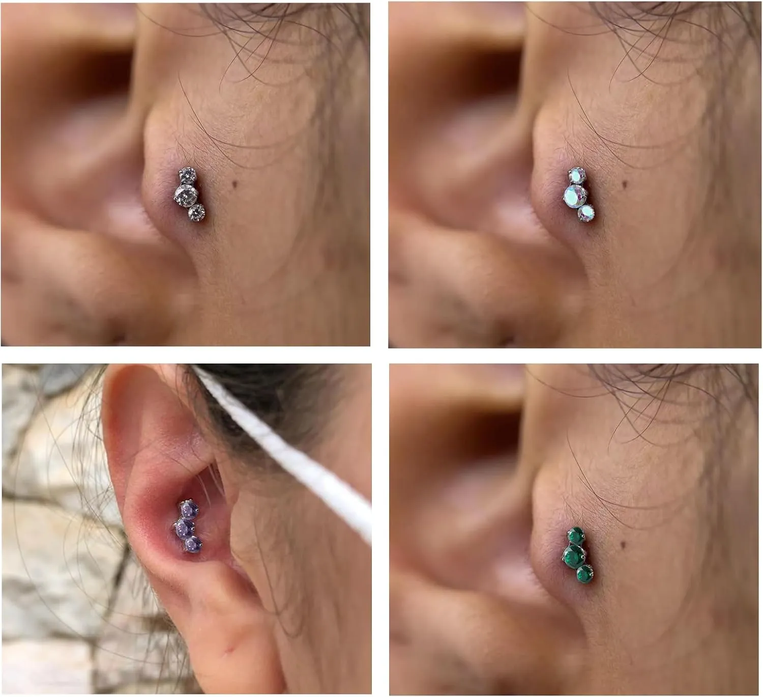 1pcs 16G G23 Titanium Threadless Labret Studs Push-in Colorful CZ Labret Cluster Tragus Helix Conch Lobe Rook Cartilage Push Back Sleeper Piercing Jewelry Earring Stud