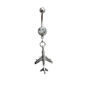 1pcs 3D Tiny Plane Charm Belly Ring, Airplane Belly Button Jewelry, Surgical Stainless Steel 14G Navel Barbell Ring, Piercing Body Jewelry for Travel Lover