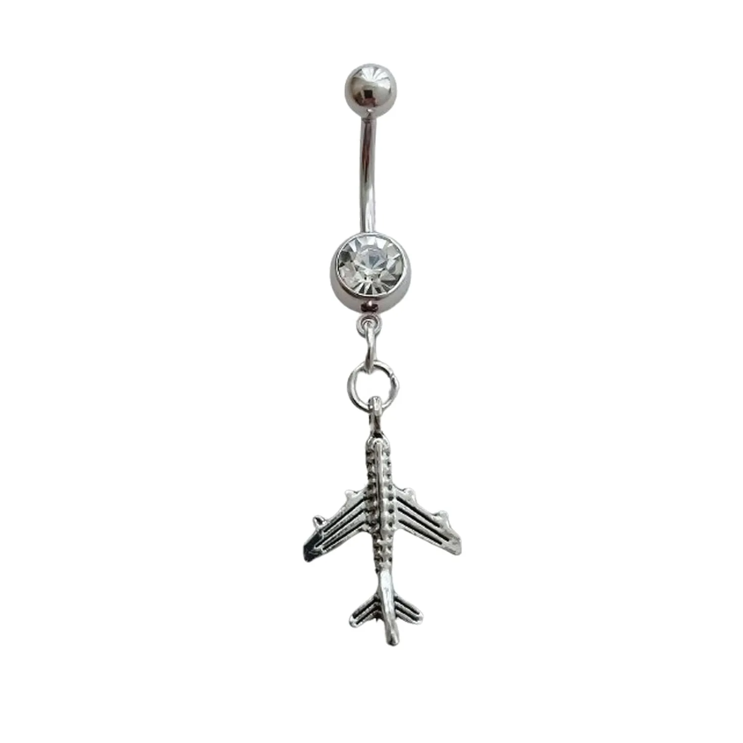 1pcs 3D Tiny Plane Charm Belly Ring, Airplane Belly Button Jewelry, Surgical Stainless Steel 14G Navel Barbell Ring, Piercing Body Jewelry for Travel Lover