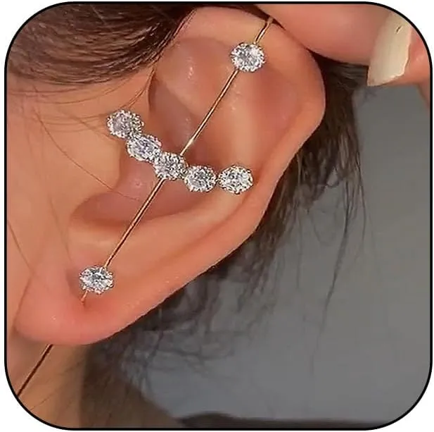 1Pcs Ear Crawler Earrings for Women Ear Cuff Earrings Helix Hook Earrings Ear Wrap Earrings Pearl Rhinestone Lightning Bolt Pierced Clip Earrings Trendy Jewelry for Women