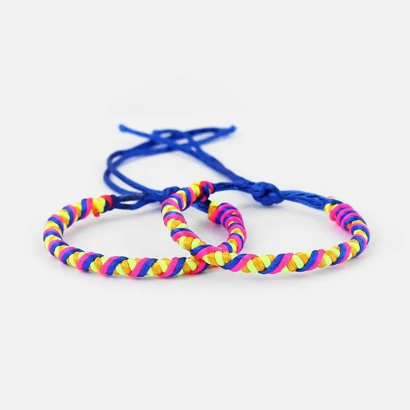1pcs Handmade Colorful Thread Braided Weaved Friendship Bracelet Surfer Wristband Adjuatable - (Metal Color: 12)