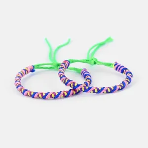 1pcs Handmade Colorful Thread Braided Weaved Friendship Bracelet Surfer Wristband Adjuatable - (Metal Color: 14)