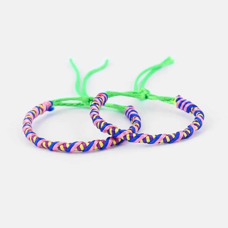 1pcs Handmade Colorful Thread Braided Weaved Friendship Bracelet Surfer Wristband Adjuatable - (Metal Color: 14)