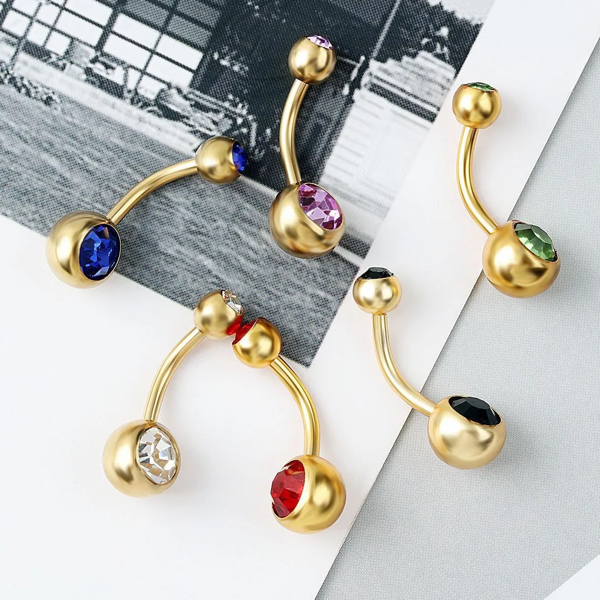 1PCS Silvery Sphere With Colour Zircon 1.6mm(14G) Navel Belly Studs Belly Button Rings Body Piercing Barbells Piercing Jewelry Titanium Steel Surgical Steel Stainless Steel 23mm