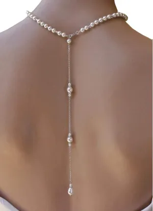 1Pcs White Elegant Pearl Backdrop Necklace Sexy Tassel Pendant Back Chain Body Decoration Chain for Women Backless Off-shoulder Dressing
