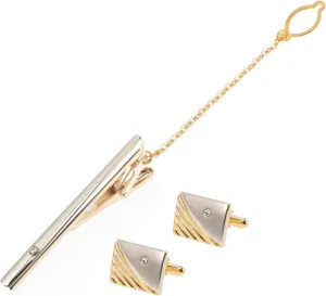 1Set Rhinestone and Neck Tie Clip for Men Elegant Tie Bar and Cuff Links for Business Weddings and Formal Events