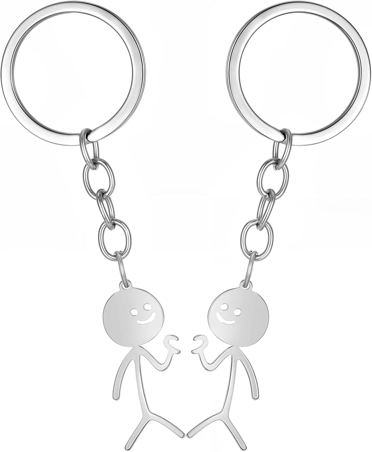 2 Pcs Finger Heart Keychain Matching Friendship Keychains Funny Doodle Stainless Steel Key Chain Pendant Creative Stickman Keyring Long Distance Friendship Jewelry Valentine Gift for Men Women