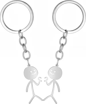 2 Pcs Finger Heart Keychain Matching Friendship Keychains Funny Doodle Stainless Steel Key Chain Pendant Creative Stickman Keyring Long Distance Friendship Jewelry Valentine Gift for Men Women
