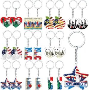 20 Pcs New York Keychains Souvenirs Silver Metal Keychain American Patriotic Key Ring USA New York Souvenir Gifts