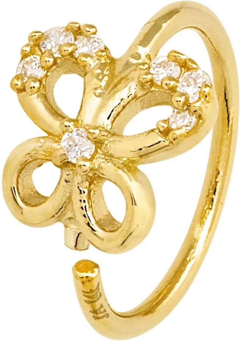 20G 14K Yellow Gold Butterfly Nose Hoop Ring Twist-open 5/16"(8mm) Nose Ring, Unisex, Diamond Simulated CZ Stones 14KNH100BTF-CZYG