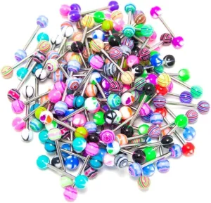 20Pcs Beautiful Colorful Women Tongue Ring Bar Stud 20Pcs Random Color Durable and Useful