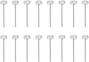 22G 925 Sterling Silver 7/16" 11mm Custom Bend Nose Ring Studs Bendable Fishtail Nose Stud Rings CZ 3mm Half Ball Ferido Gem Nostril Piercing Jewelry - Pack Of 16