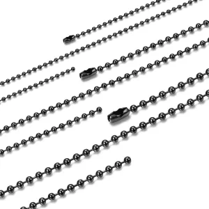 2.4-4mm Stainless Steel Black Ball Chain Necklace for Men Women, Beaded Military Chains for Men, 3Pcs a Set, 18-30 Inch