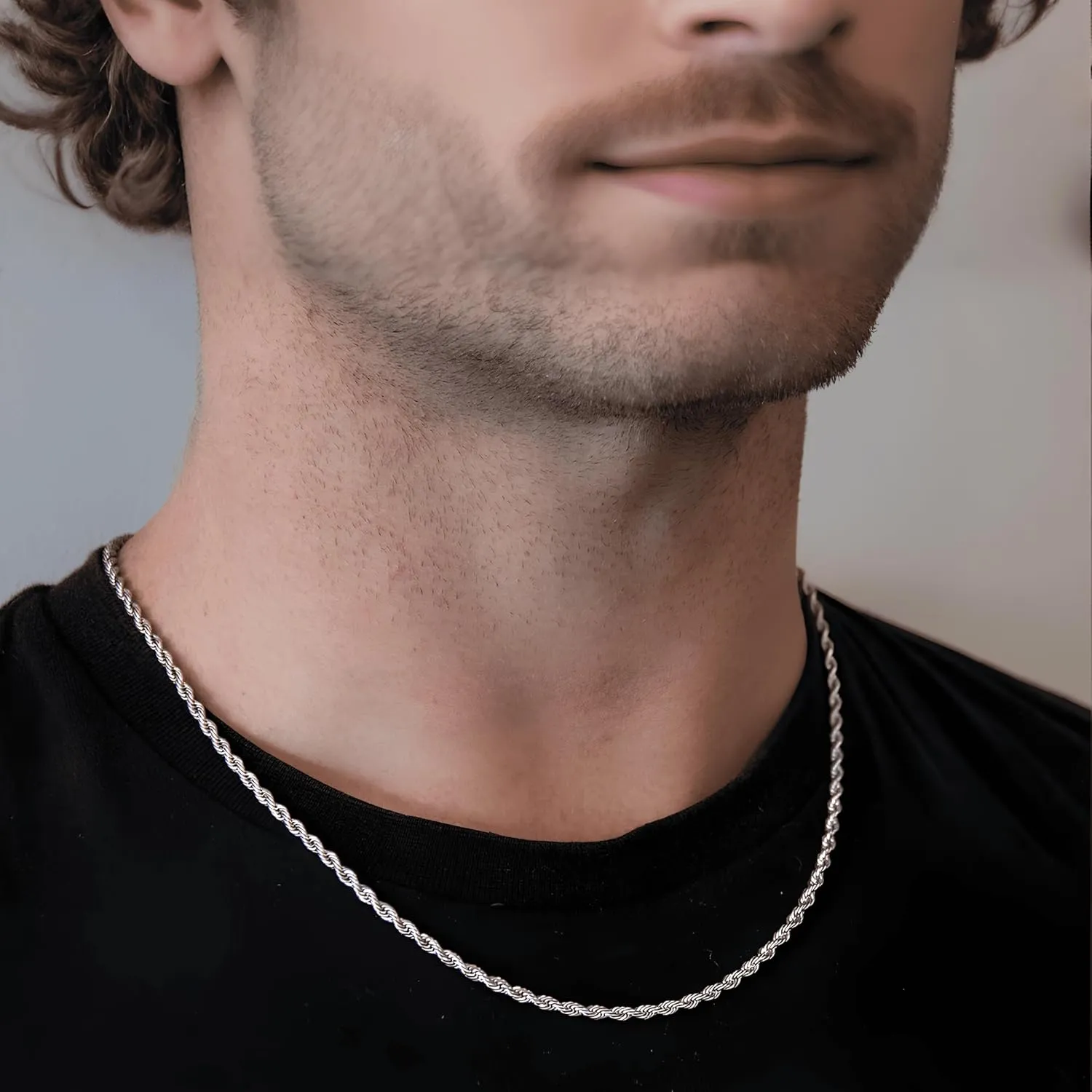 2.5mm/3.5mm Mens Stainless Steel Silver Rope Twist Chain Necklace Jewelry for Men