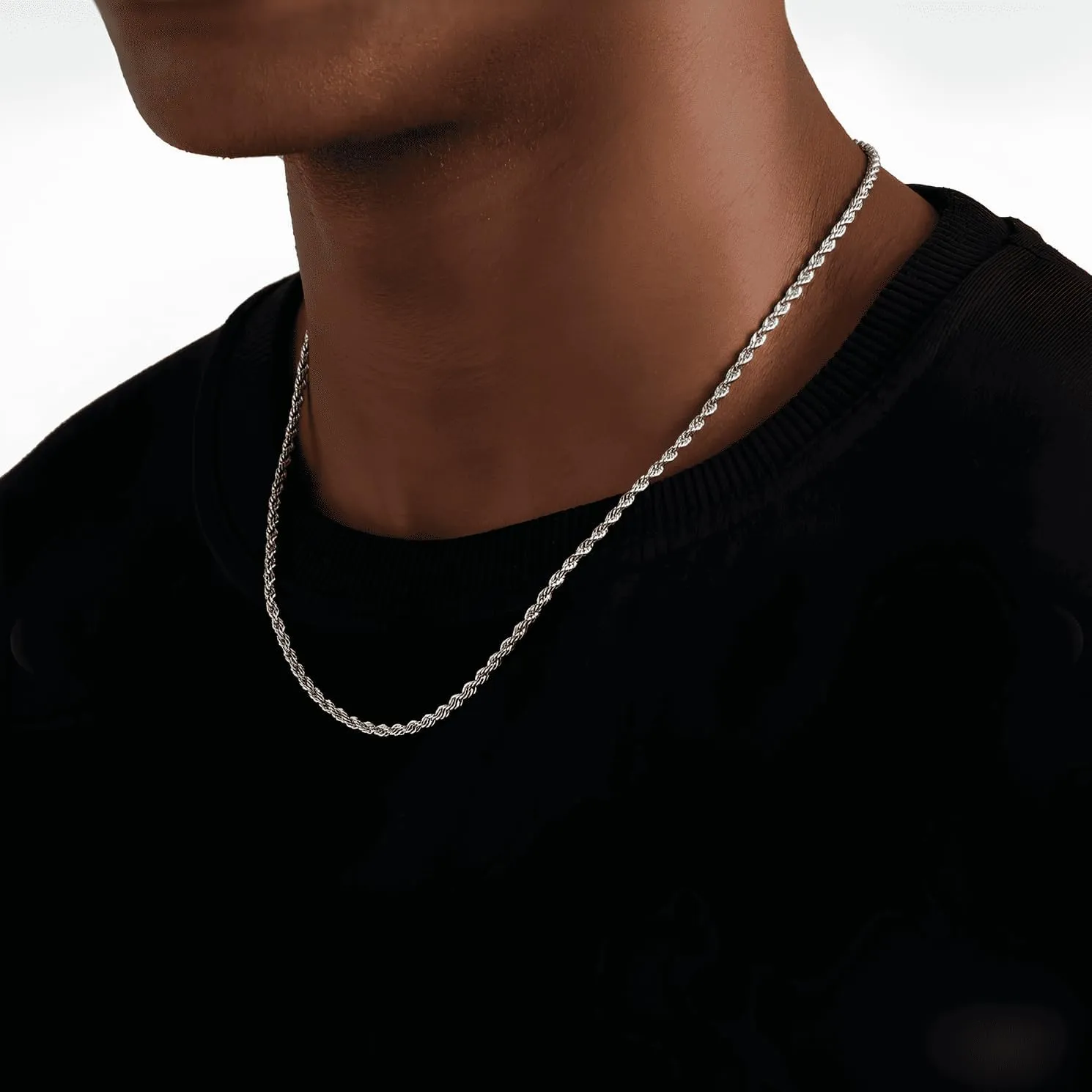 2.5mm/3.5mm Mens Stainless Steel Silver Rope Twist Chain Necklace Jewelry for Men