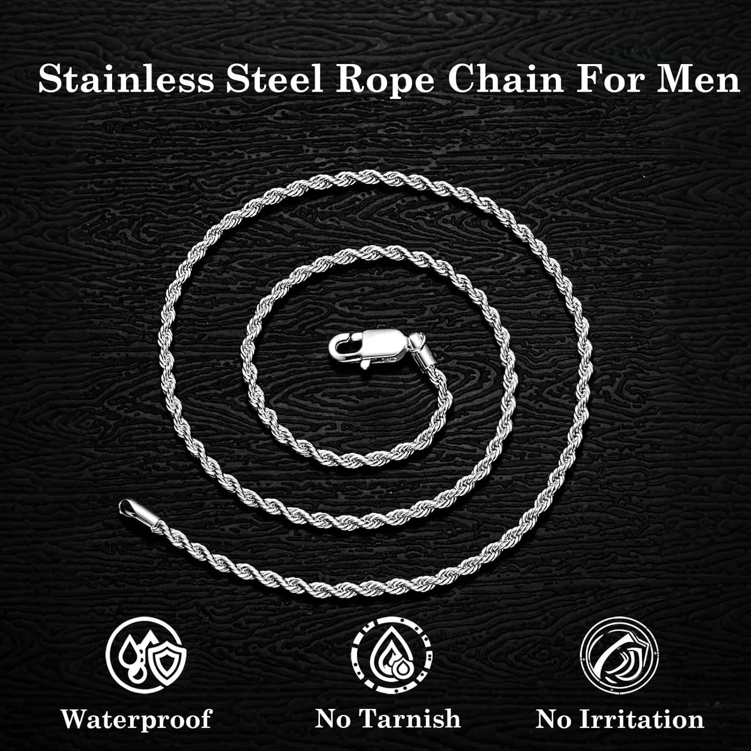 2.5mm/3.5mm Mens Stainless Steel Silver Rope Twist Chain Necklace Jewelry for Men