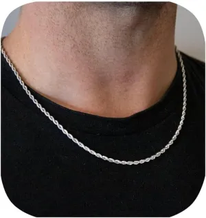2.5mm/3.5mm Mens Stainless Steel Silver Rope Twist Chain Necklace Jewelry for Men