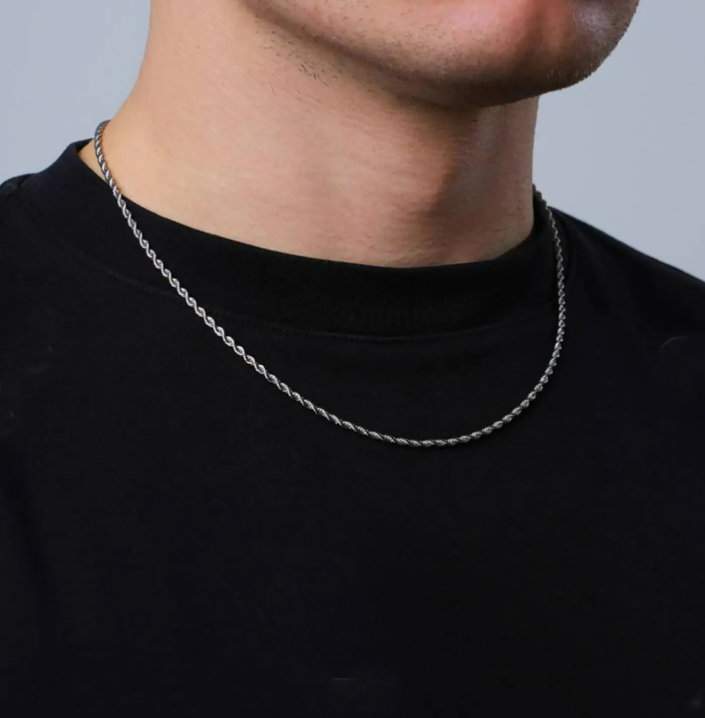 2.5mm/3.5mm Mens Stainless Steel Silver Rope Twist Chain Necklace Jewelry for Men