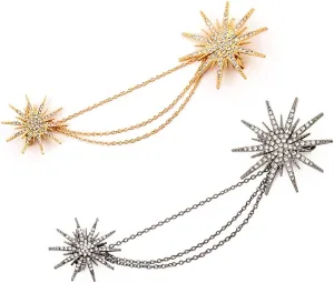 2PCS exaggerated full diamond star -shaped streaming streaming brooch, full diamond snow flower neck needle, cardigan shirt neckline connection buckle for girls women