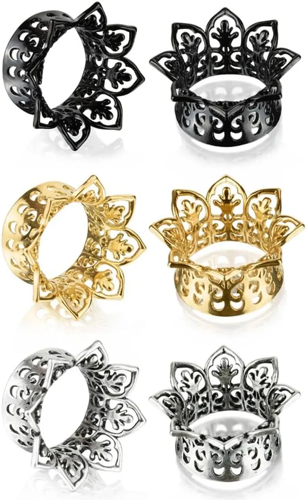 2PCS Hollow Floral Single Flared Tunnels Ear Plugs Gauges for Ears Stainless Steel Ear Expander Stretcher Piercing Spiral Ear Gauges Body Jewelry