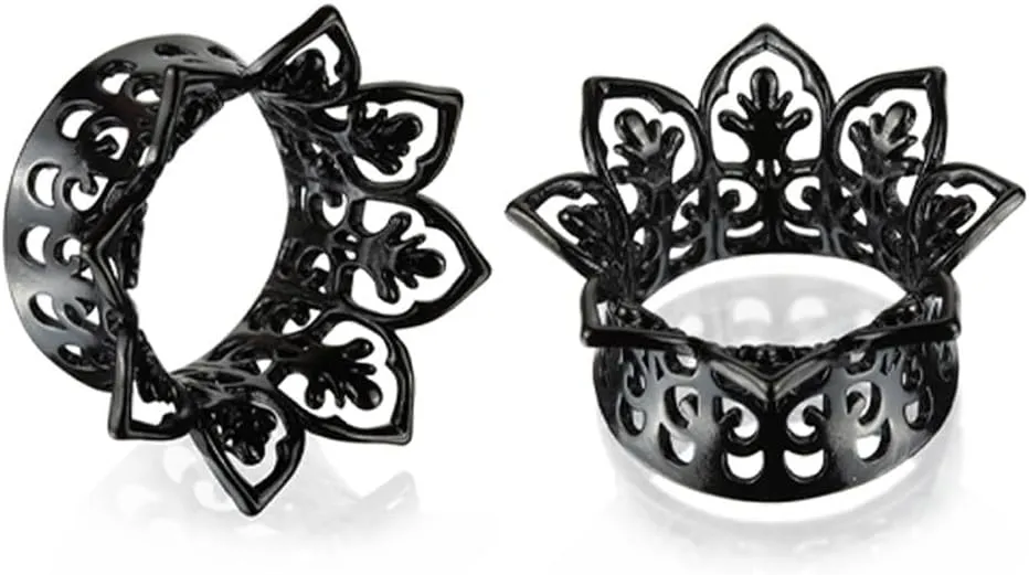 2PCS Hollow Floral Single Flared Tunnels Ear Plugs Gauges for Ears Stainless Steel Ear Expander Stretcher Piercing Spiral Ear Gauges Body Jewelry