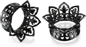 2PCS Hollow Floral Single Flared Tunnels Ear Plugs Gauges for Ears Stainless Steel Ear Expander Stretcher Piercing Spiral Ear Gauges Body Jewelry