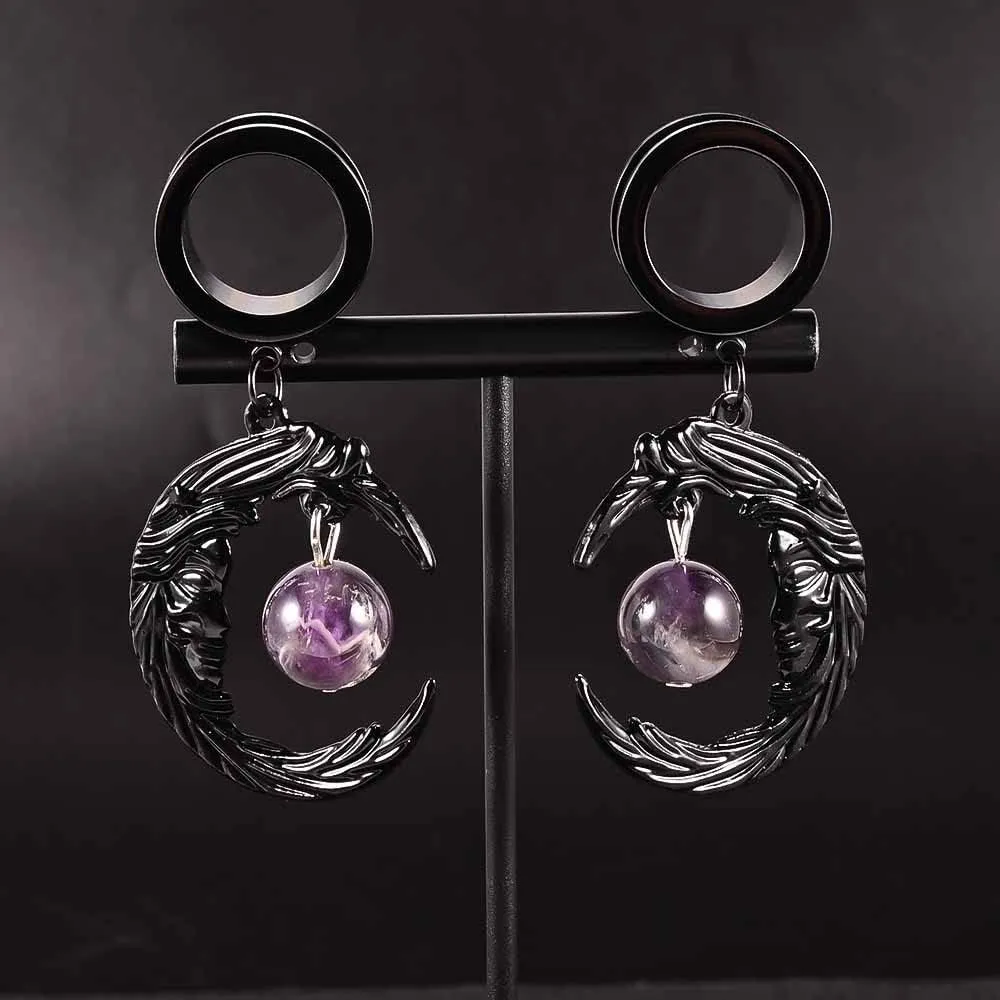 2PCS Hypoallergenic Stainless Steel Elegant Moon Dangle Gauges Ear Plugs Hangers for Stretched Ears Tunnels Pair Selling 2g 0g Body Jewelry
