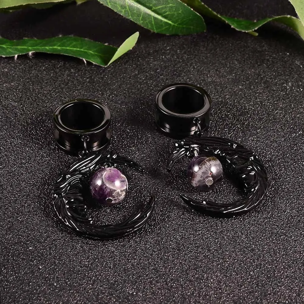 2PCS Hypoallergenic Stainless Steel Elegant Moon Dangle Gauges Ear Plugs Hangers for Stretched Ears Tunnels Pair Selling 2g 0g Body Jewelry