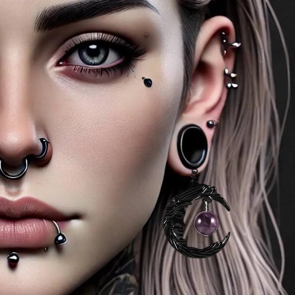 2PCS Hypoallergenic Stainless Steel Elegant Moon Dangle Gauges Ear Plugs Hangers for Stretched Ears Tunnels Pair Selling 2g 0g Body Jewelry