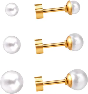 3 Pairs 20G Dainty Pearl Stud Earring for Women Gold Plated Stainless Steel Flat Back Studs Earrings Set Small Round Ball Pearls Body Piercing Chic Jewelry for Valentines 4/6/8mm